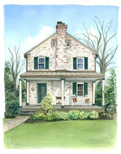 Load image into Gallery viewer, Historic home watercolor home portrait. Hand-painted by Melissa Rothman.