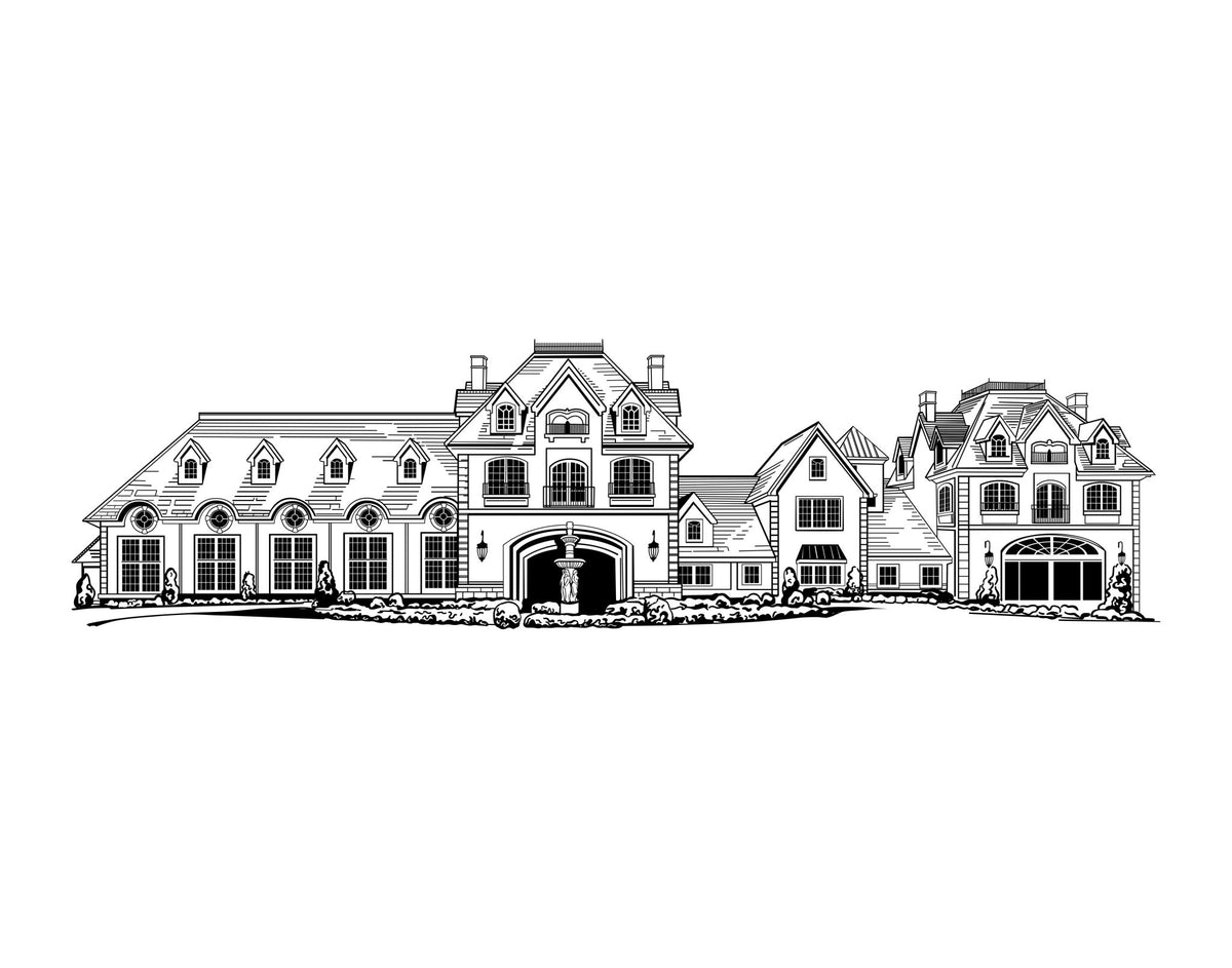 Park Chateau, Line Art Wedding Venue Illustration East Brunswick, New