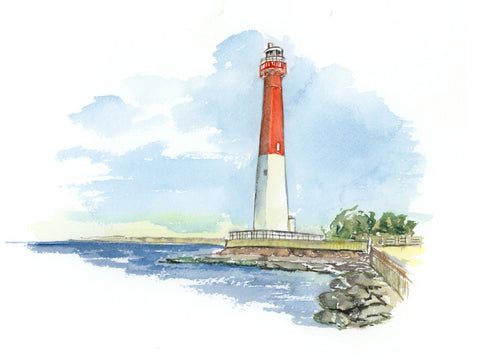 Barnegat Lighthouse Watercolor Artwork, Long Beach Island Fine Art Print - Melissa Rothman Portraiture