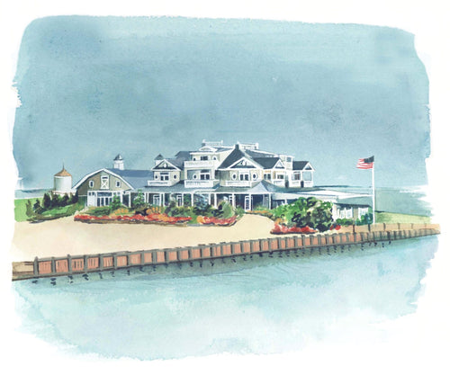 Watercolor Illustration of Bonnet Island Estate Wedding Venue on LBI (Long Beach Island)