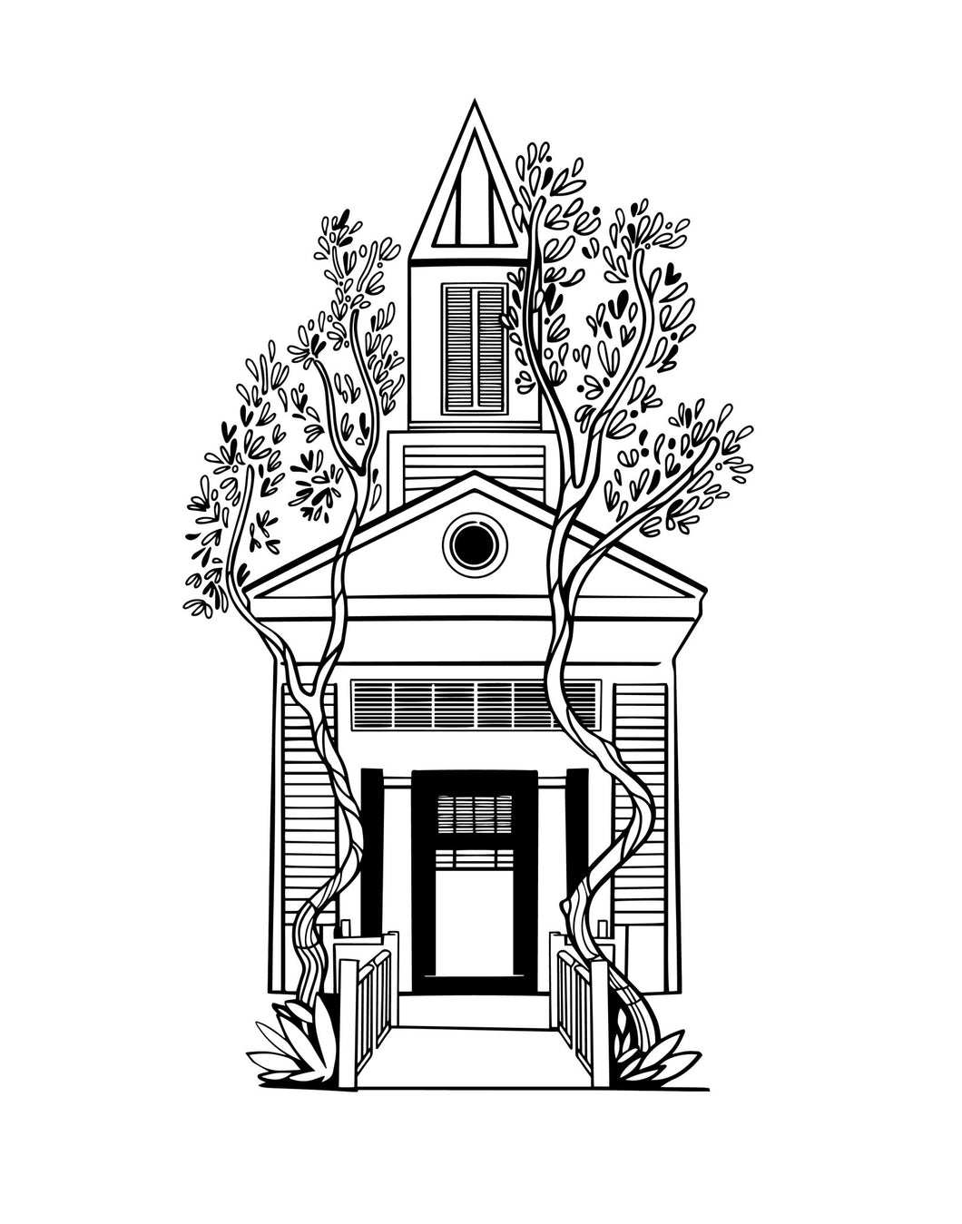 Digital Download featuring a line art illustration of Carillon Beach Meeting House in Panama City Florida.