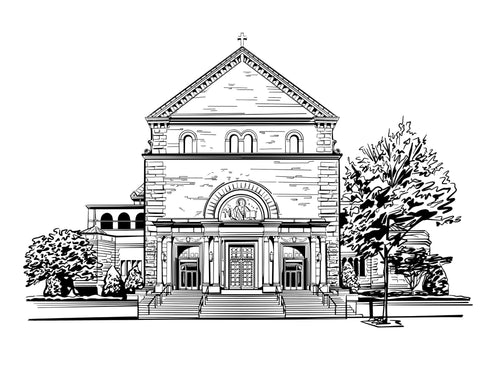 Fine Art Print featuring a line art illustration of the Cathedral of St Matthew in Washington, D.C.