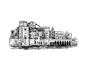 Fine art print featuring a line art sketch illustration of Château de la Napoule.