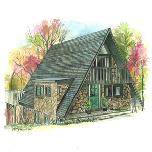 Watercolor house portrait painting. Custom painting of house in detailed watercolor.