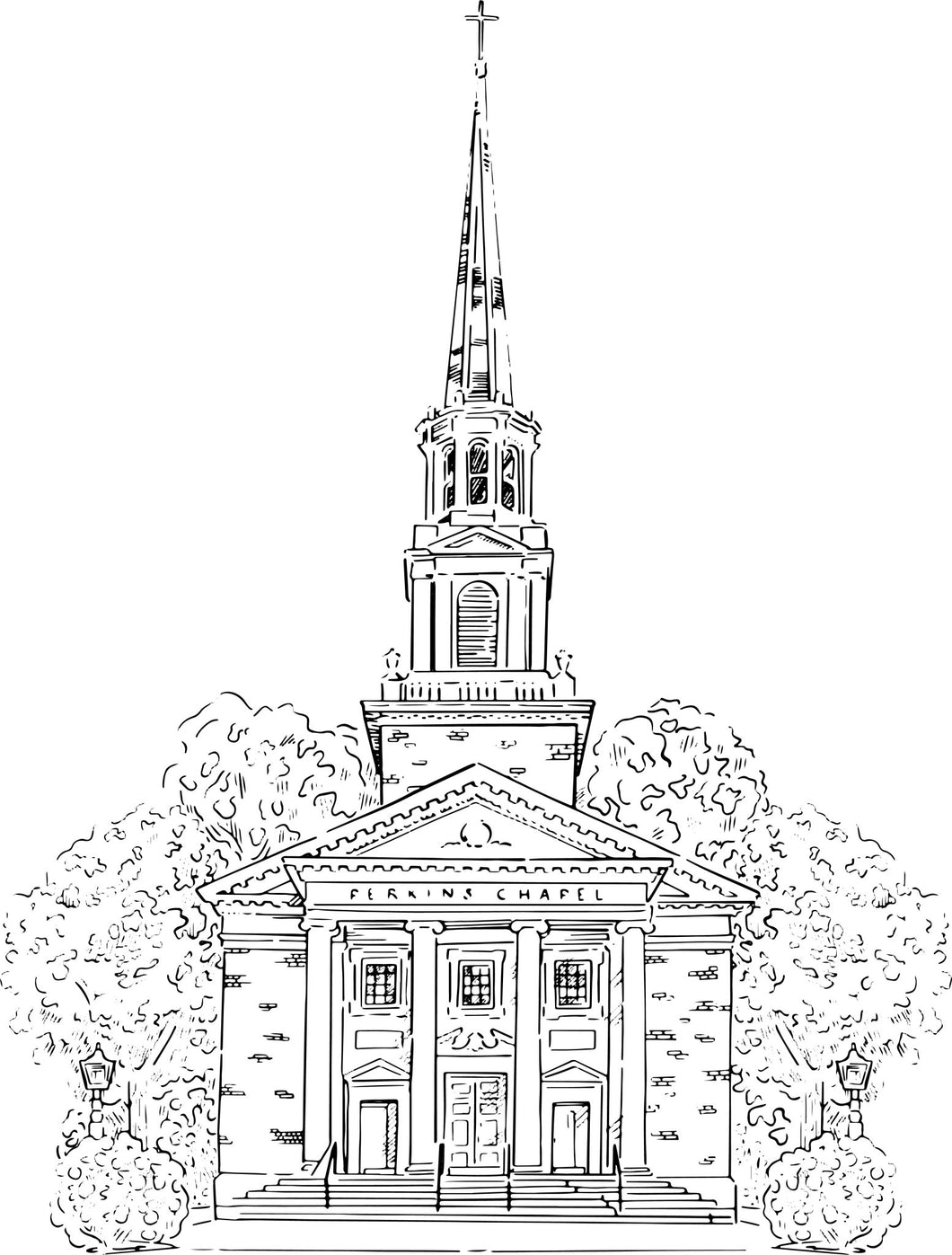 Perkins Chapel Sketch, Southern Methodist University Line Art Venue Portrait (Digital Vector Download/ Single Use Commercial License) - Melissa Rothman Portraiture