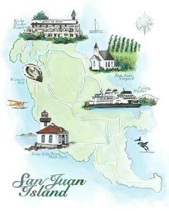 Illustrated Map of San Juan Island featuring Lime Kiln, Friday Harbor, Westcott Bay