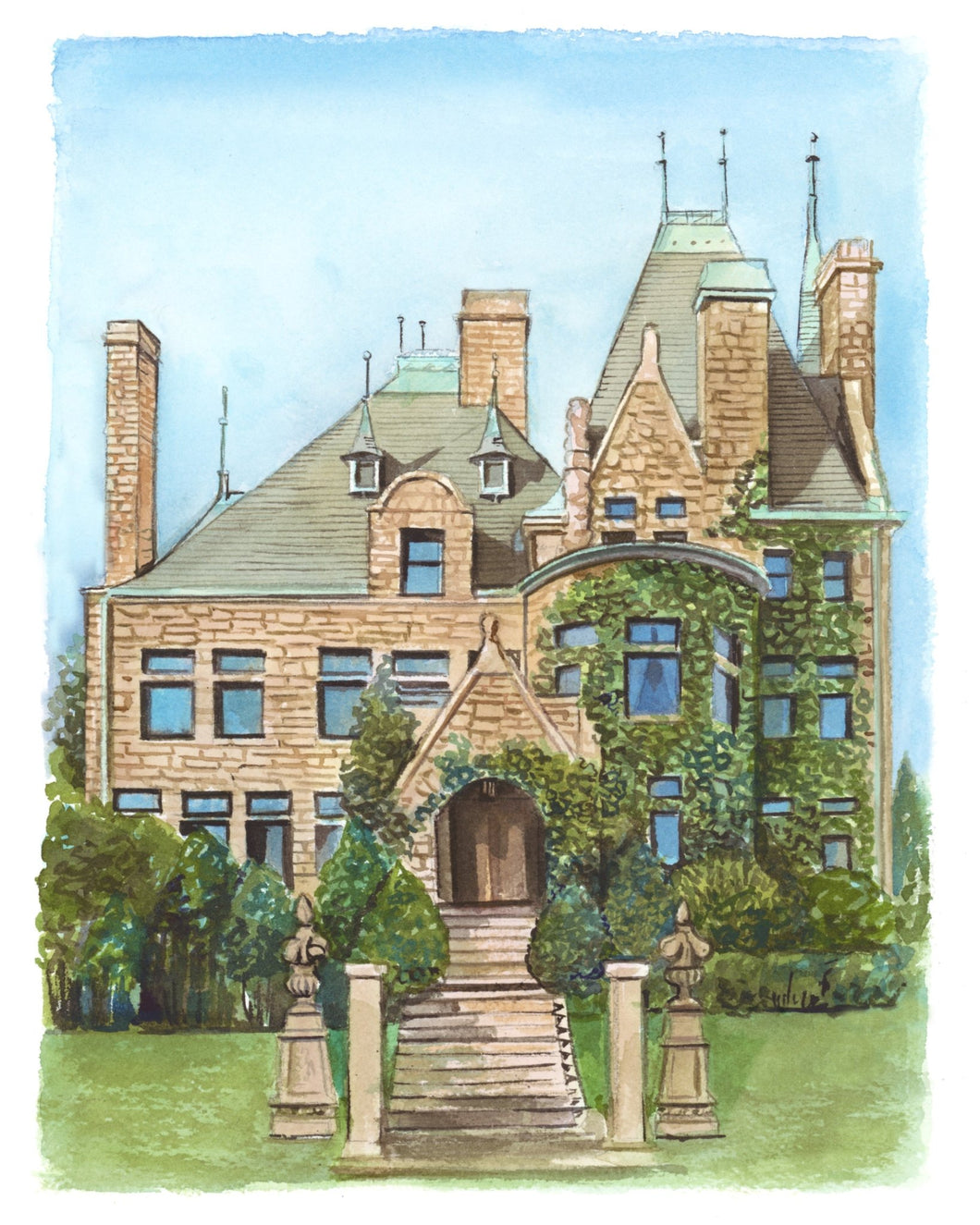 Van Dusen Mansion, Minneapolis, MN, Watercolor Venue Illustration (Digital Vector Download/ Single Use Commercial License) - Melissa Rothman Portraiture